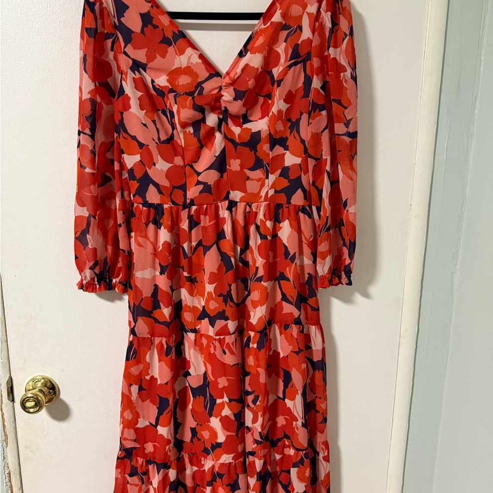 Elegant V-Neck Dress with 3/4 Long Sleeves- Sincerely Jules